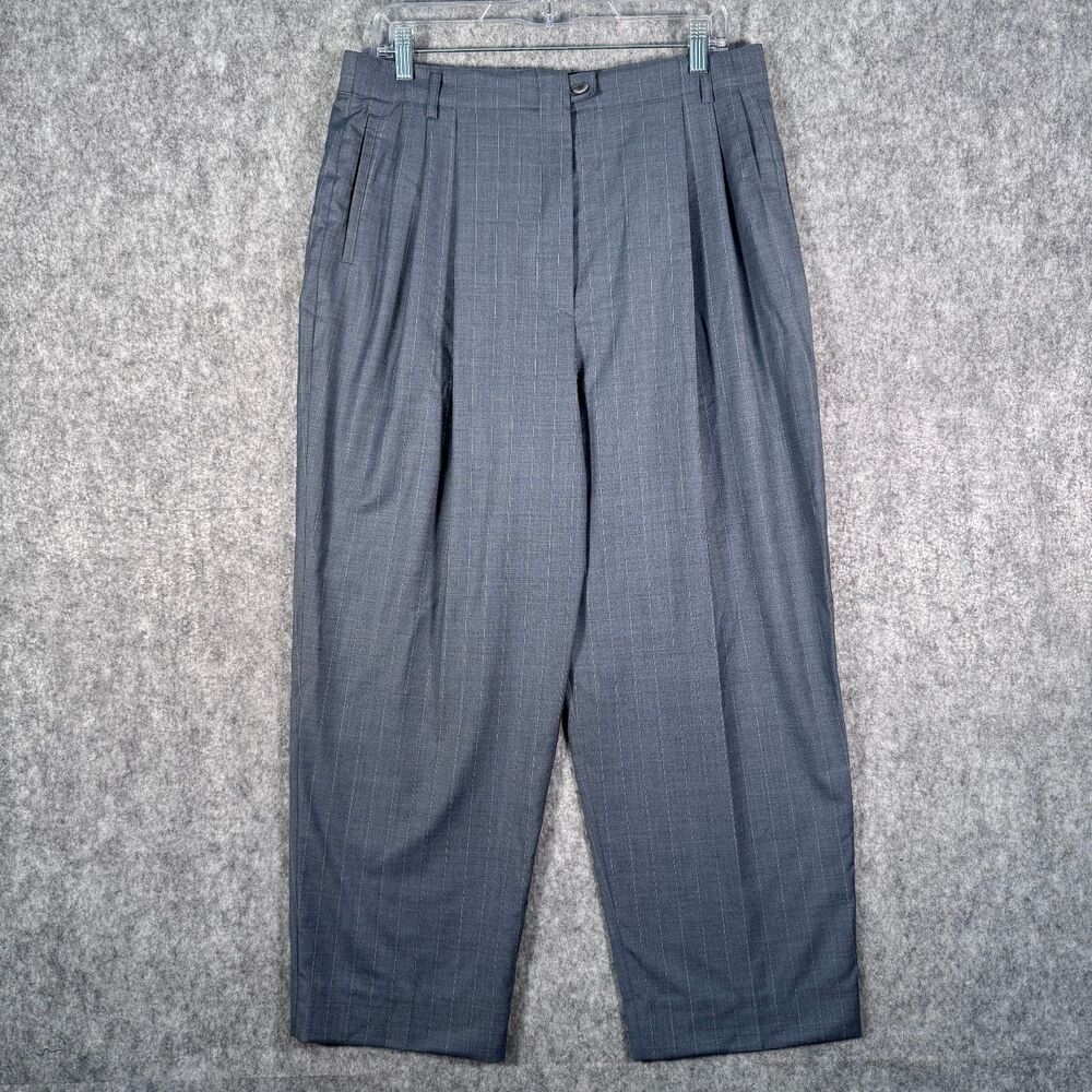 Zanella Loro Piana Super 120s Pants Womens Size 14 Gray Baggy Pinstriped Flawed